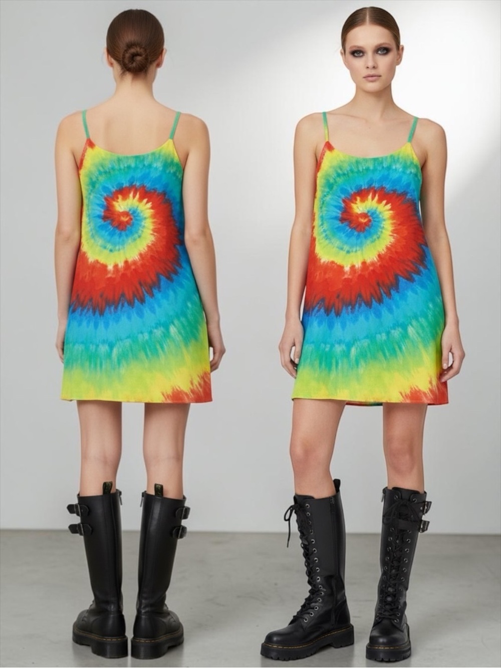 Alice + Olivia Women’s Emmie Rainbow Tie-Dye Mini Slip Dress Size Medium